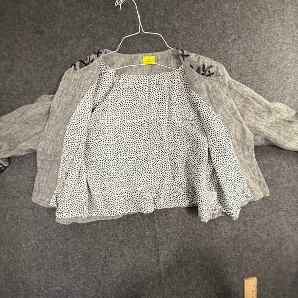 Roberta‎ Roller Rabbit 100% Linen Leaf Embroidered Blazer Cardigan Womens M/L - Picture 3 of 11